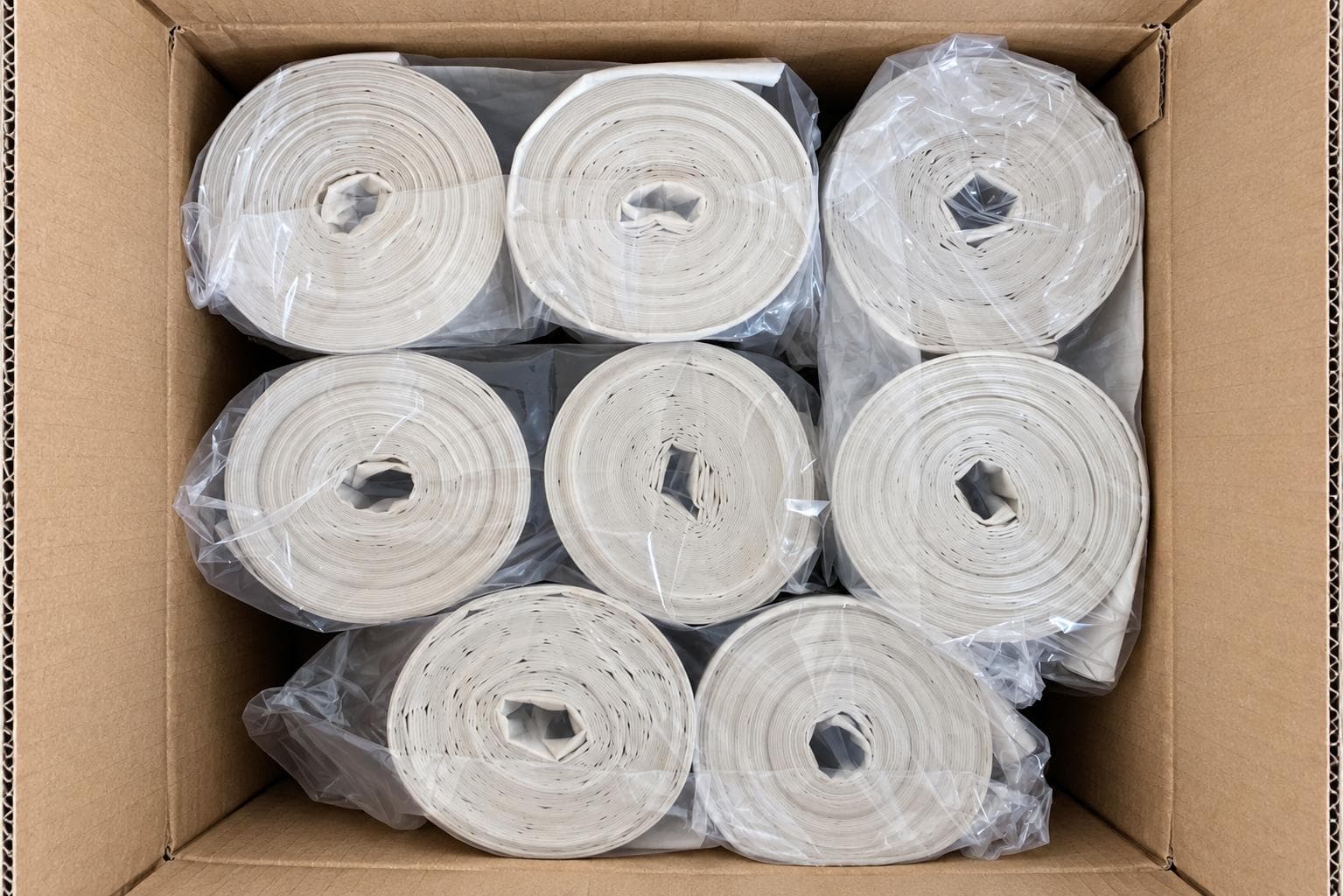 Standard export packaging of white PE film rolls for the US market
